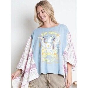 Blue Velvet Kid Rock Oversized Graphic Top Poncho T-Shirt Boho Women Size S/M